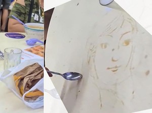 Keren! Kakek Ini Lukis Wajah Orang di Food Court Pakai Tumpahan Kopi