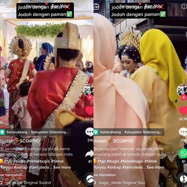 Ia juga mengucapkan jika acara pernikahan tersebut sudah direstui oleh keluarga besar kedua belah pihak. Karena keduanya sengaja dijodohkan. Keluarga setuju jadi nggak ada paksaan sama sekali. Dan keduanya menerima perjodohan tanpa ada paksaan. Dan aku salut kepada Rindiani, karena dia termasuk anak yang berbakti kepada orangtua. Alhamdulillah kedua mempelai sekarang hidup bahagia seperti pengantin baru lainnya, kata Haslinda yang merupakan keluarga dari ayah pengantin wanita. Foto: Dok. Tangkap layar akun TikTok @indahnya_veri.