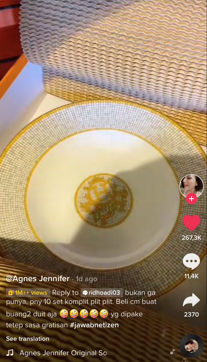 'Crazy Rich' Agnes Jennifer Balas Telak Netizen yang Sindir Piring Micin Miliknya