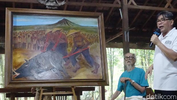 Penyerahan lukisan 'Berburu Celeng Merapi' ke Museum Anak Bajang, Pakem, Sleman.