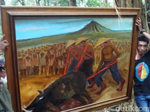 Penyerahan lukisan 'Berburu Celeng Merapi' ke Museum Anak Bajang, Pakem, Sleman.