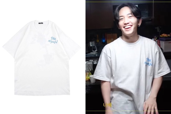 Penggemar Indonesia mengirimkan kaus keluaran Thanksinsomnia untuk Junkyu TREASURE dan dipakai oleh Mashiho TREASURE. Kaus ‘Clorrie White’ di-restock karena banyaknya permintaan dari Teume. Foto: dok Thanksinsomnia, dok YG Entertainment,