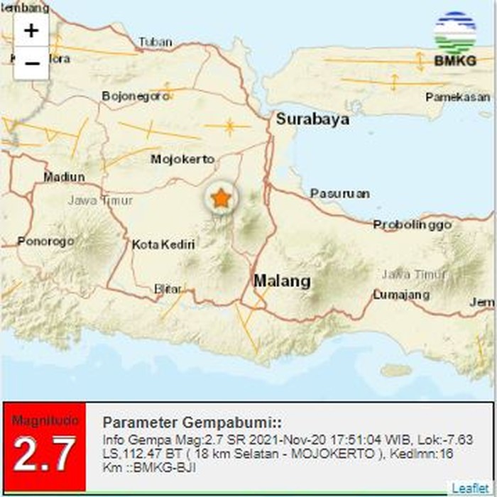 Gempa Magnitudo 2,7 di Mojokerto, Warga Sempat Rasakan Guncangan