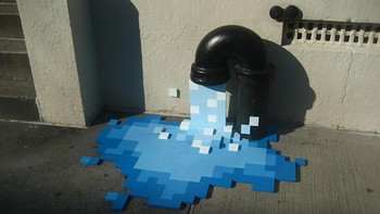 Karya seni lucu memanfaatkan keran yang seolah mengeluarkan air. Foto: Imgur