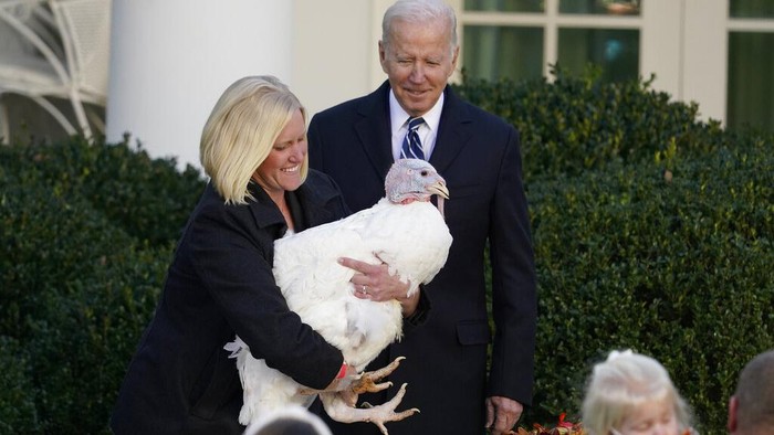 Ini Peanut Butter dan Jelly, Dua Kalkun yang Diampuni Joe Biden Menjelang Thanksgiving Presiden AS biasanya akan memberi pengampunan terhadap kalkun. Tahun ini kalkun yang diampuni Joe Biden adalah Peanut Butter dan Jelly.