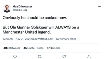 Netizen ini bilang Ole tentu harus dipecat sekarang, namun dia akan selalu menjadi seorang legenda bagi MU. Foto: Twitter