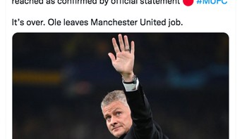 Fabrizio Romano mengabarkan bahwa sudah resmi terkonfirmasi MU memberhantikan Ole. Sudah berakhir. Ole meninggalkan pekerjaannya di Manchester United. Foto: Twitter