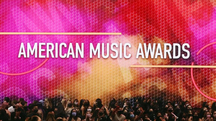 LOS ANGELES, CALIFORNIA - NOVEMBER 21: American Music Awards signage is displayed during the 2021 American Music Awards at Microsoft Theater on November 21, 2021 in Los Angeles, California. (Photo by Kevin Winter/Getty Images for MRC)