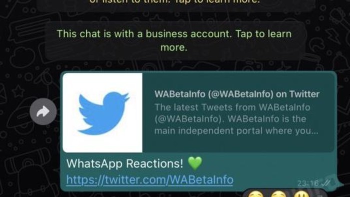 Fitur reaction di WhatsApp Beta