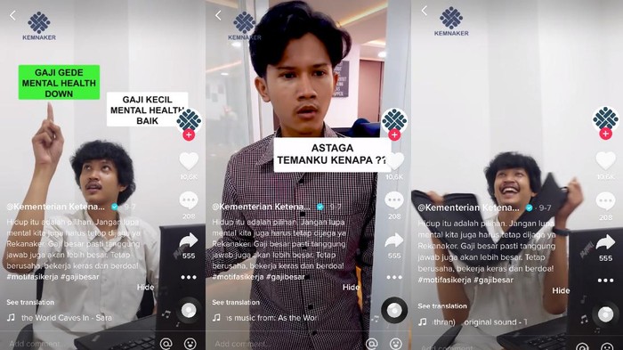 Tangkapan layar dari akun Tiktok Kementerian Ketenagakerjaan (@kemnaker) Tangkapan layar dari akun Tiktok Kementerian Ketenagakerjaan (@kemnaker)