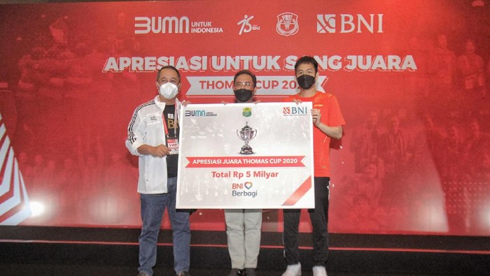 Upaya Mendukung PBSI lewat Apresiasi Tim Thomas Cup BNI terus mendukung pengembangan cabang olahraga bulutangkis Tanah Air dalam mengukir prestasi-prestasi mendunia.