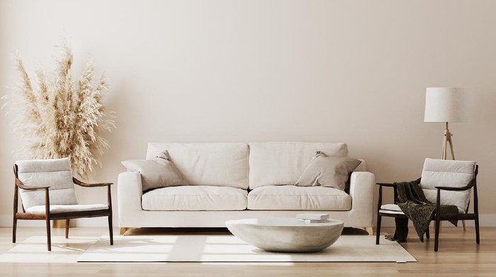 Beige room interior, living room interior mockup, empty beige wall, 3d rendering