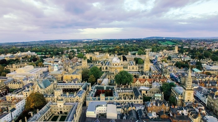 4K Aerial View Image Photo of Oxford University Colleges and Historic Buildings in Oxford City, England UK