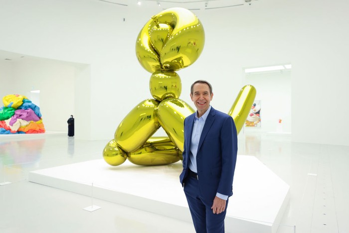 DOHA, QATAR - NOVEMBER 20: A view of Jeff Koons' exhibition “Lost in America” during the press preview on November 20, 2021 at Qatar Museums Gallery Al Riwaq in Doha, Qatar. The exhibition opens as part of #QatarCreates, a cultural celebration connecting the fields of art, fashion, and design through a diverse program of exhibitions, awards, public talks, and special events, all taking place in the heart of Doha. (Photo by Cindy Ord/Getty Images for Qatar Museums)