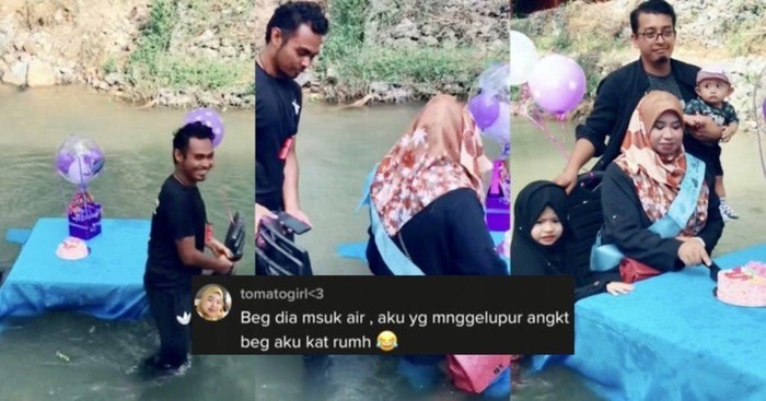 Tak Takut Hanyut, Suami Ini Gelar Pesta Ulang Tahun Istri di Tengah Sungai Tak Takut Hanyut, Suami Ini Gelar Pesta Ulang Tahun Istri di Tengah Sungai
