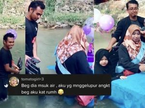 Tak Takut Hanyut, Suami Ini Gelar Pesta Ulang Tahun Istri di Tengah Sungai