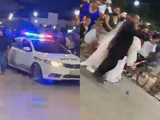 Momen haru pengantin wanita mengejar suami yang ditangkap polisi.