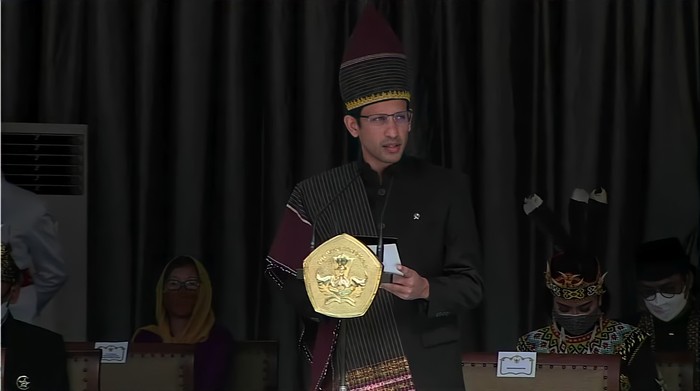 Menteri Nadiem Makarim di Upacara Peringatan Hari Guru Nasional 2021, Kamis (25/11/2021).