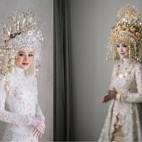 Kebaya yang dikenakan Dinda dan juga Ricis tampak dipenuhi dengan payet yang membuat penampilannya terlihat semakin elegan. Sebagai pelengkap, hiasan kepala berupa suntiang Palembang juga tampak dikenakan oleh Dinda dan Ricis. Foto: Instagram