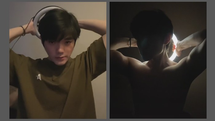Tren Tiktok Tren viral di TikTok pamer otot pakai ring light.