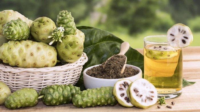 Fresh Noni Fruit used frequently in health drinks.