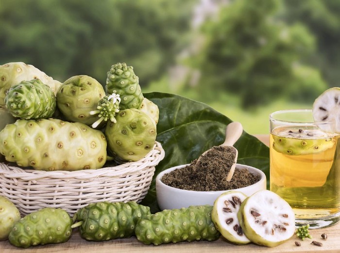 Fresh Noni Fruit used frequently in health drinks.