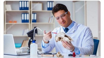 Ilmuwan ini menyuntikan sesuatu di kerangka. Foto: Twitter via Boredpanda