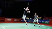 Semifinal Indonesia Open 2021 sektor ganda putra berlangsung di Bali International Convention Center, Sabtu (27/11/2021) malam WIB. Kevin/Marcus mengalahkan Rankireddy/Shetty dengan skor 21-16, 21-18 (Humas PP PBSI)