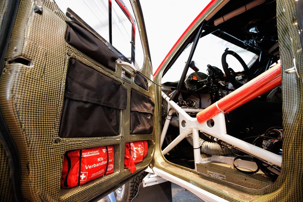 ROSARIO, ARGENTINA - JANUARY 04:  A detailed look at the safety precautions, including carbon fibre door lining, medical kit and roll cage in the vehicle from Leeroy Poulter and Robert Howie of South Africa from Team Imperial Toyota during the 2014 Dakar Rally Previews at the City Centre Hotel on January 4, 2014 in Rosario, Argentina.  (Photo by Dean Mouhtaropoulos/Getty Images)