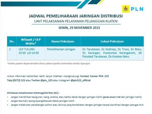 Info Pemeliharaan Jaringan Listrik PLN di Karanganom Besok, Ini Dampaknya