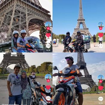 Kisah viral pasangan touring naik motor ke Paris.