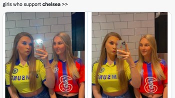 Namun, fans sejati Chelsea tetap akan mendukung penuh, seperti mbak-mbak ini. Foto: (Twitter)