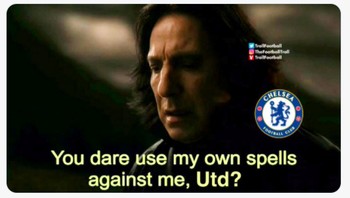 Chelsea VS Manchester United di pekan ke-13 Liga Inggris imbang 1-1. Ramai meme Severus Snape. Chelsea jadi trending topic di Twitter dengan 370 ribu tweet. Foto: (Twitter)