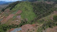 Foto udara kawasan pembukaan ladang ilegal di dalam kawasan Taman Nasional Kerinci Seblat (TNKS), kaki Gunung Kerinci, Jambi, Senin (29/11/2021).