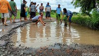 Jalan sepanjang 1 km tersebut rusak karena sering dilalui kendaraan besar.