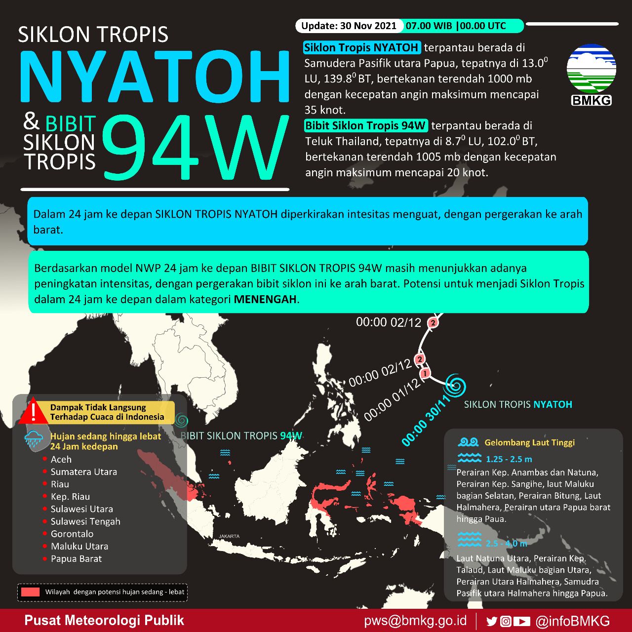 BMKG memantau pertumbuhan Siklon Tropis Nyatoh di sebelah utara Papua. (dok BMKG)