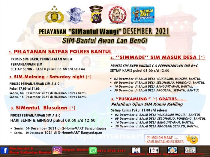 Lokasi layanan SIM keliling di Bantul, Desember 2021