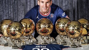 Messi kembali digambarkan dengan deretan Ballon DOr. Foto: Twitter