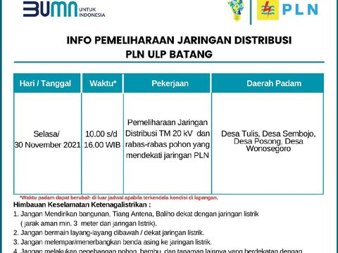 Pemadaman listrik di Batang dan Pekalongan, 30/11/2021