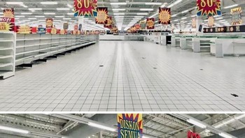 Supermarket yang kosong melompong seolah semua manusia sudah punah. Foto: reddit.com/r/LiminalSpace