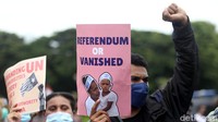 Aksi unjuk rasa yang diikuti oleh Aliansi Mahasiswa Papua itu digelar di kawasan Patung Kuda, Jakarta.