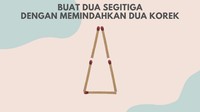 Hayo pindahkan dua batang korek untuk membuat dua segitiga.