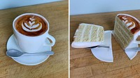 Nah, kalau satu ini Luke terinspirasi dari secangkir latte untuk membuat kue. Bahkan dibuat detail dengan latte art seperti di kafe kebanyakan. Foto: Instagram @lukevincentini