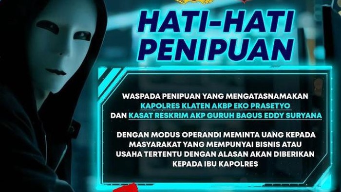 Tangkapan layar Polres Klaten soal penipuan