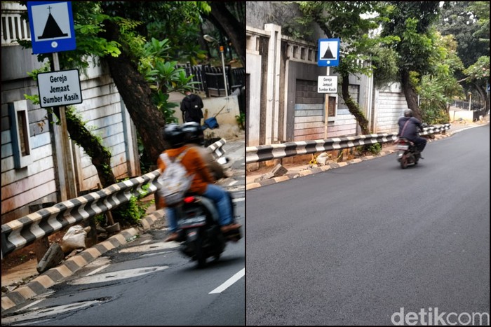 Kondisi Jl Lebak Bulus III Jaksel, tutup sumur resapan sudah diaspal. 3 Desember 2021. (Marteen Ronaldo Pakpahan/detikcom)