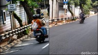 Akibat adanya sumur resapan, jalan menjadi tidak rata. Sepeda motor bisa terganggu bahkan terganggu keselamatannya dengan permukaan jalan yang rusak seperti ini. Lantas, jalan itu diaspal. Penutup sumur resapan tak terlihat lagi. (Marteen Ronaldo Pakpahan/detikcom)