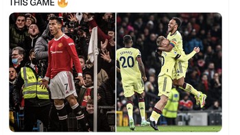 Laga MU dan Arsenal sendiri berlangsung sangat seru dengan kedua tim saling berbalas gol. Foto: Twitter