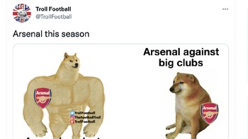 Arsenal mendadak jadi melempem jika harus melawan tim-tim besar. Foto: Twitter