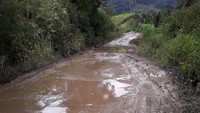 Jalan di wilayah itu berlumpur ketika hujan. Banyak lubang besar yang tertutup air. (Foto: dok. Istimewa)