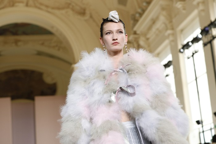 Paris Fashion F/W 2020 Armani Prive A model wears a creation for the Armani Prive Haute Couture Fall-Winter 2020 fashion collection presented in Paris, Tuesday, July 2 2019. (AP Photo/Kamil Zihnioglu)